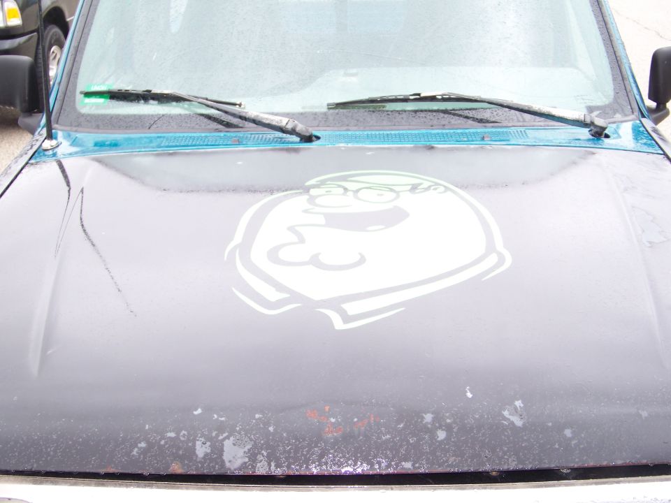 Hood with Peter Griffin decal and turquoise trim