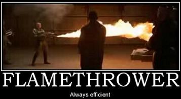 2000 Mercury Grand Marquis - A flamethrower is used indoors, with the text 'FLAMETHROWER' and 'Always efficient' below the image.