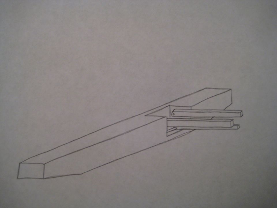 Hand-drawn pencil sketch of an arm and bracket assembly