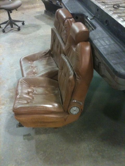 1989 Ford F-250 - Brown leather bucket seats are shown, possibly for a truck restoration project.