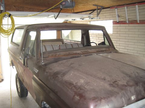 1979 Ford Bronco - This 1979 Ford Bronco is seen in a garage, showing its 3q-front view.