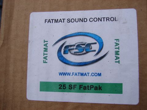 1973 Ford Ranchero - A sticker for Fatmat Sound Control is shown, detailing the product and website.