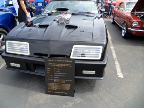 1956 Ford Fairlane - This modified car, identified as the "Mad Max - Pursuit Special", is a 1974 Ford XB Falcon Coupe. It is not a 1956 Ford Fairlane.