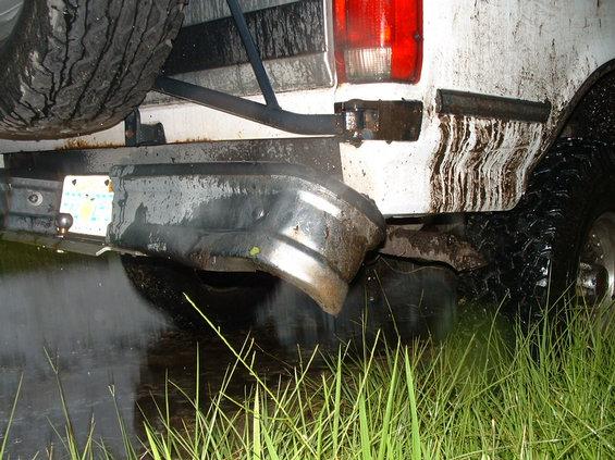 My POS stock bumper that fell victim to a good size stump on stump trail. This will be replaced at some point in the future with a more heavy duty version.
