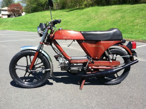1981 Garelli Rally Sport - Garelli moped side view, showing the engine and exhaust system.