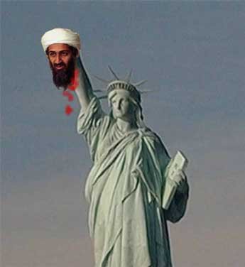 1968 Ford Mustang - A digitally altered image depicts the Statue of Liberty holding the severed head of Osama bin Laden.
