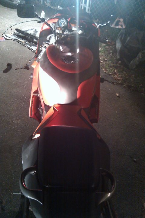 1996 Kawasaki Ninja R - Top view of a motorcycle's fuel tank and rear seat section.