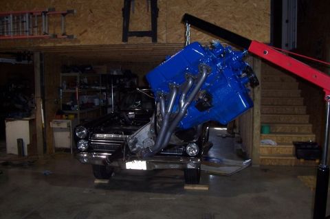 1966 Mercury Comet - Dropping in the 390 with trans as a unit with FPA headers installed