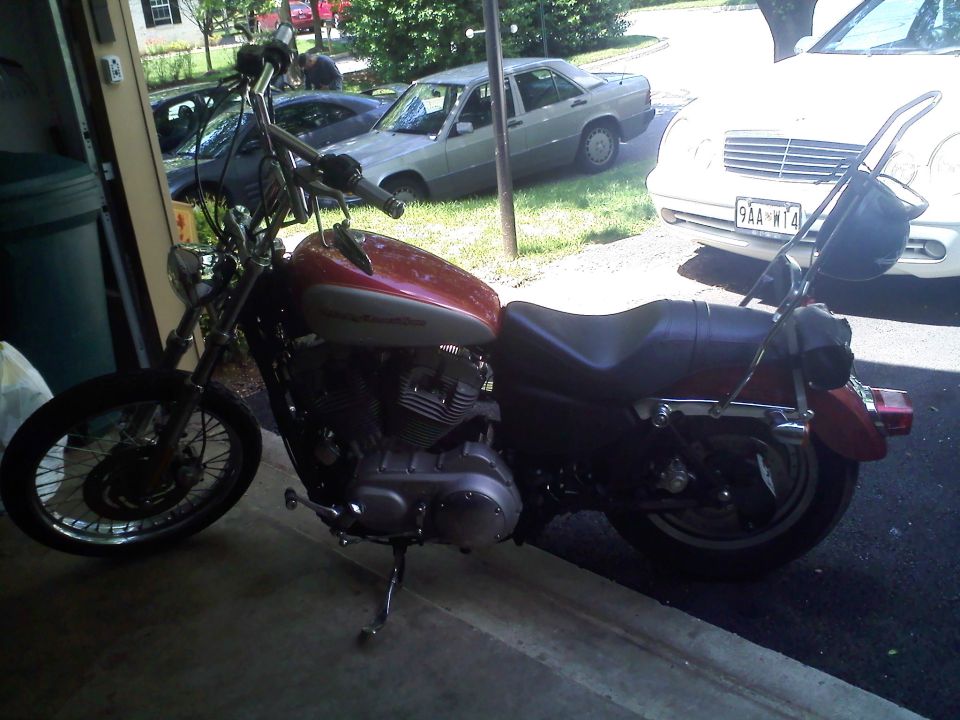 2004 Harley-Davidson Sportster Custom motorcycle parked in a garage