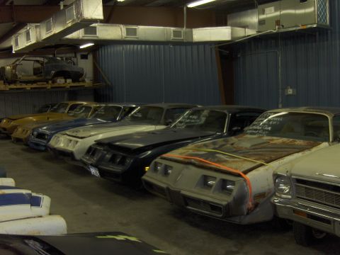 1979 Chevrolet Camaro - A collection of late 1970s Pontiac Firebirds are lined up inside a storage facility.