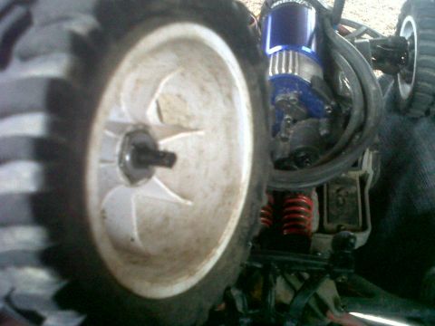 2011 Ford 427 - Detail shot of RC car wheel and suspension system.
