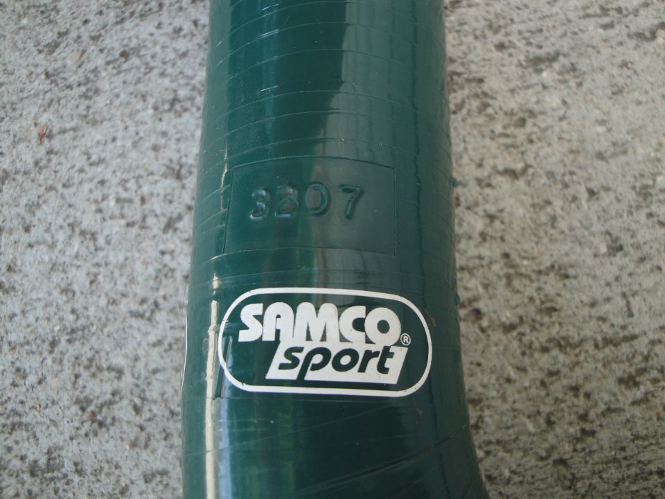 Green silicone hose with SAMCO Sport logo and embossed numbers 3207