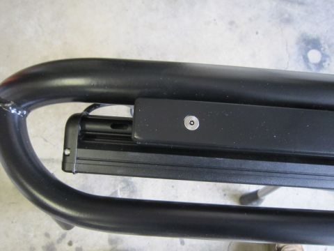 2008 Jeep Wrangler - Close-up of an aftermarket LED light bar mounted to a black metal bar.