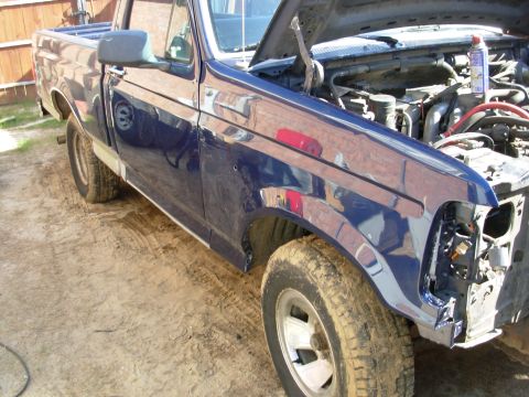1995 Ford F-150 - I'd have gotten this fender on much faster if I hadn't had to change the voltage regulator, pull the other door back off to cut the wiring…