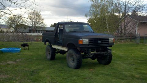 1988 Ford Bronco - A modified Ford Bronco sits in a grassy yard under a cloudy sky.