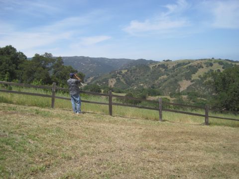 1989 Ford Bronco - A person observes a distant landscape from a grassy hill overlooking a valley.