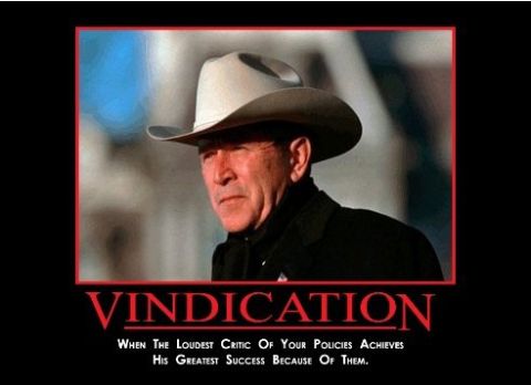 1968 Jeep J-20 - A motivational poster George W. Bush with the word VINDICATION and a quote about success.
