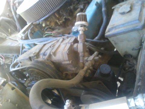 1979 Ford Bronco - Close-up view of an engine compartment, showing various components and hoses.