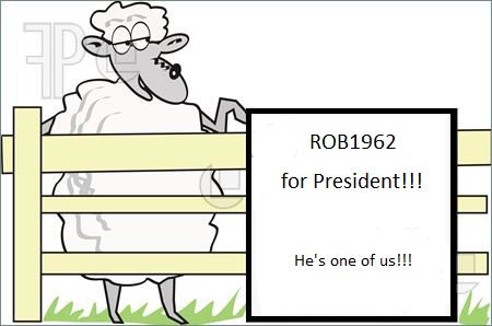 1966 Land Rover Discovery - A cartoon sheep is depicted behind a fence, with a sign promoting a candidate named ROB1962.