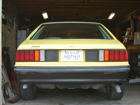 1979 Ford Mustang - Rear view of a 1979 Ford Mustang parked in a garage.