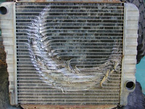 1967 Ford Bronco - The radiator after the fan chewed it up