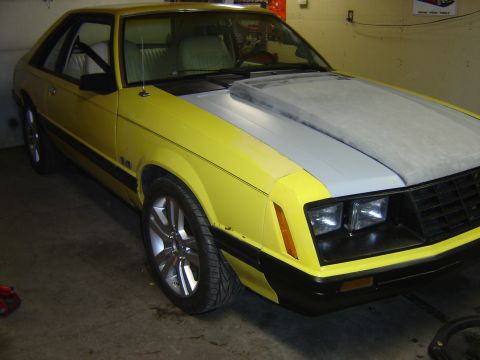 1979 Ford Mustang - This 1979 Ford Mustang coupe features a prominent hood scoop and a 5.0 badge on the fender.
