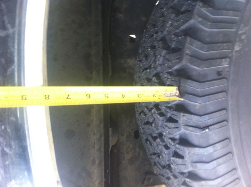 Tape measure showing tire clearance next to a tire