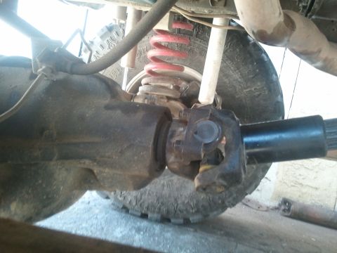 1978 Ford Bronco - Undercarriage view of a vehicle's rear axle, driveshaft, and suspension components.