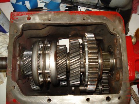 1991 Ford Bronco - The internal components of a transmission are visible after the case has been opened.
