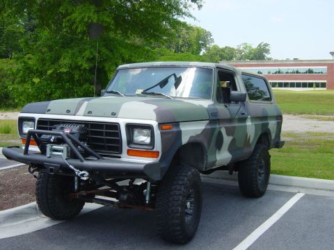 1979 Ford Bronco - This Ford Bronco, painted in camouflage, is equipped with a winch and a heavy-duty bumper.