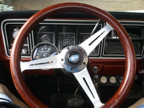 1978 Ford Bronco - Interior view of a 1978 Ford Bronco, showing the dashboard and steering wheel.