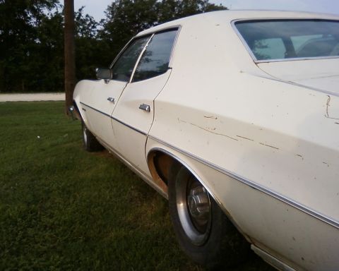 1976 Ford Torino - White 1976 Ford Torino sedan seen from the side, parked on a grassy area.