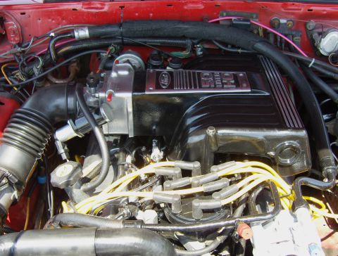 2007 Ford Mustang - Close-up of a Ford 5.0 HO engine, likely from a Fox Body Mustang.