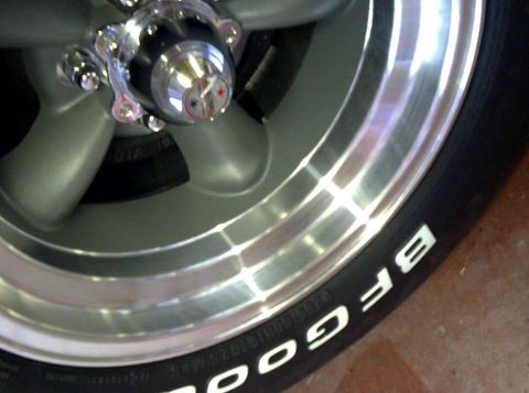 1971 Ford Ranchero - A close-up view of a tire and wheel assembly, showing the BFGoodrich brand on the tire.