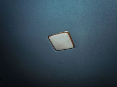 2001 Ford Crown Victoria - A close-up view of a square interior light fixture with a gold trim against a blue headliner.
