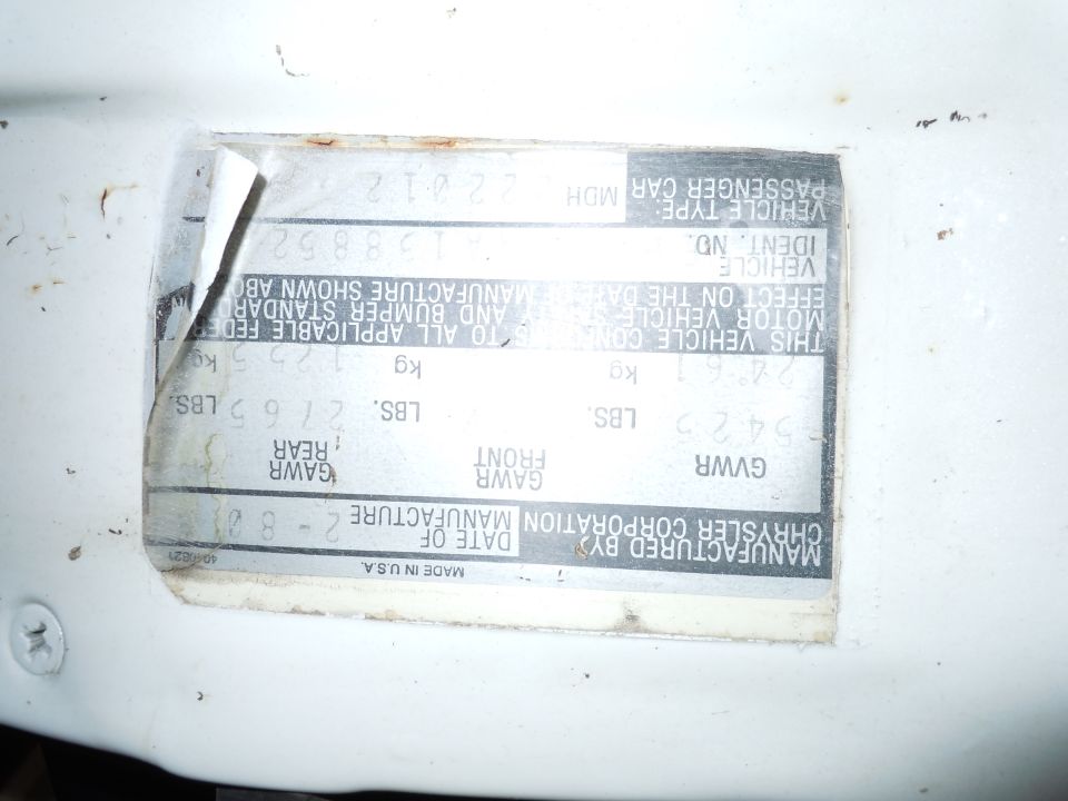Vehicle identification sticker with manufacturing date 2-80