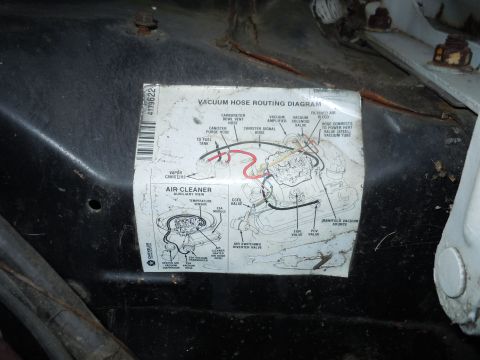 2001 Ford Crown Victoria - A diagram sticker shows vacuum hose routing for an engine component.