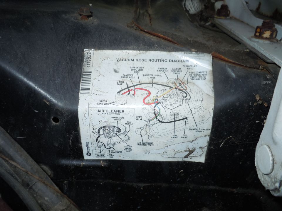 Chrysler vacuum hose routing diagram decal with air cleaner auxiliary view