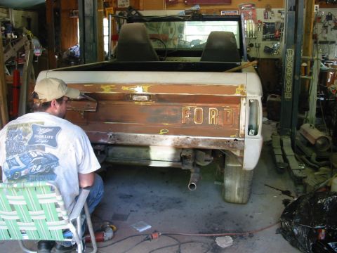 1969 Ford Bronco - Tailgate that came with truck was unsalvagable, so a slightly used tailgate was aquired... Lower section neeeds help though..