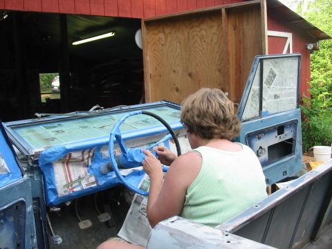 1969 Ford Bronco - wife covering areas that will not be painted