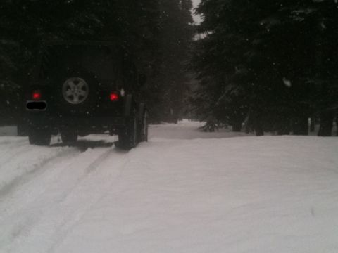 2005 Jeep Wrangler - Jeep Wrangler driving through snow on a wooded trail.