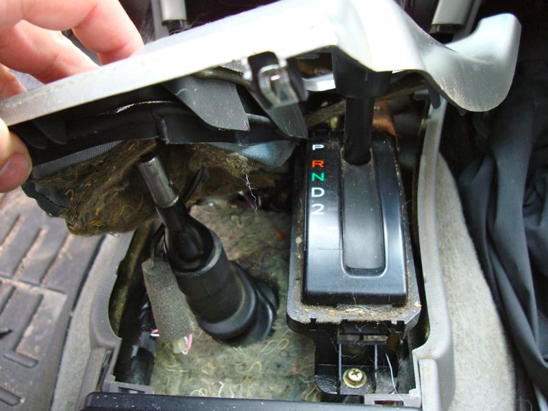 2002 Toyota 4Runner interior center console with gear shifter removed for stereo install