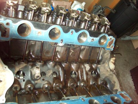 1985 Ford Bronco - Close-up view of an engine block's internal components, including pushrods and valve springs, with visible oil staining.
