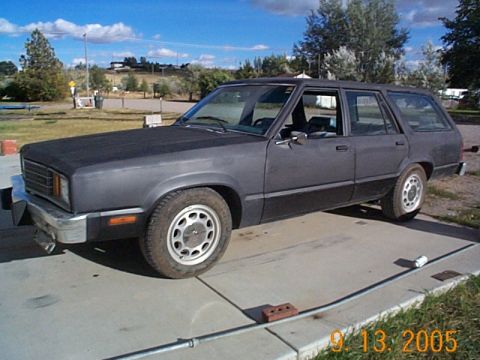 1982 Mercury Zephyr - A dark gray station wagon sits on a concrete driveway with trees and a cloudy sky in the background.
