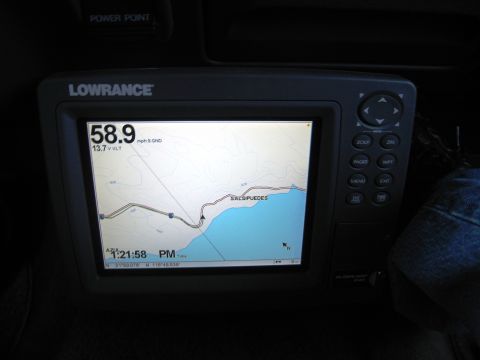1986 Ford Bronco - GPS unit displays map data, including location name and coordinates.