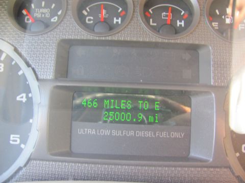 2008 Ford F-250 - The digital display shows 466 miles to empty and an odometer reading of 25000.9 miles.