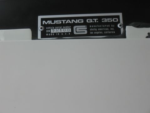 1968 Shelby GT500 - VIN plate for a Mustang GT. 350, manufactured by Shelby American, Inc.
