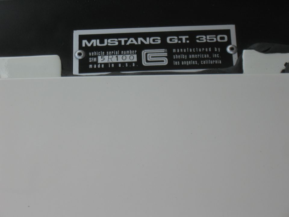 Mustang GT. 350 VIN plate with SFM 5R100