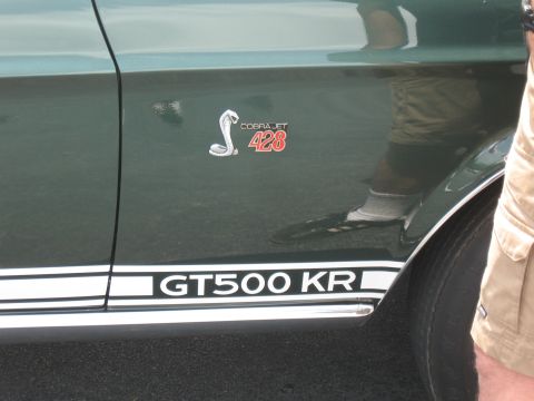 1968 Shelby GT500 - Close-up of the side of a 1968 Shelby GT500 KR, showing the GT500 KR lettering and Cobra Jet 428 badge.