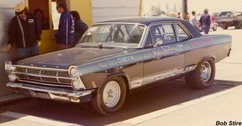 1967 Ford Fairlane - This 1967 Ford Fairlane drag car features "John Tibbs" and "Moore-Elgin" livery, indicating its racing heritage.